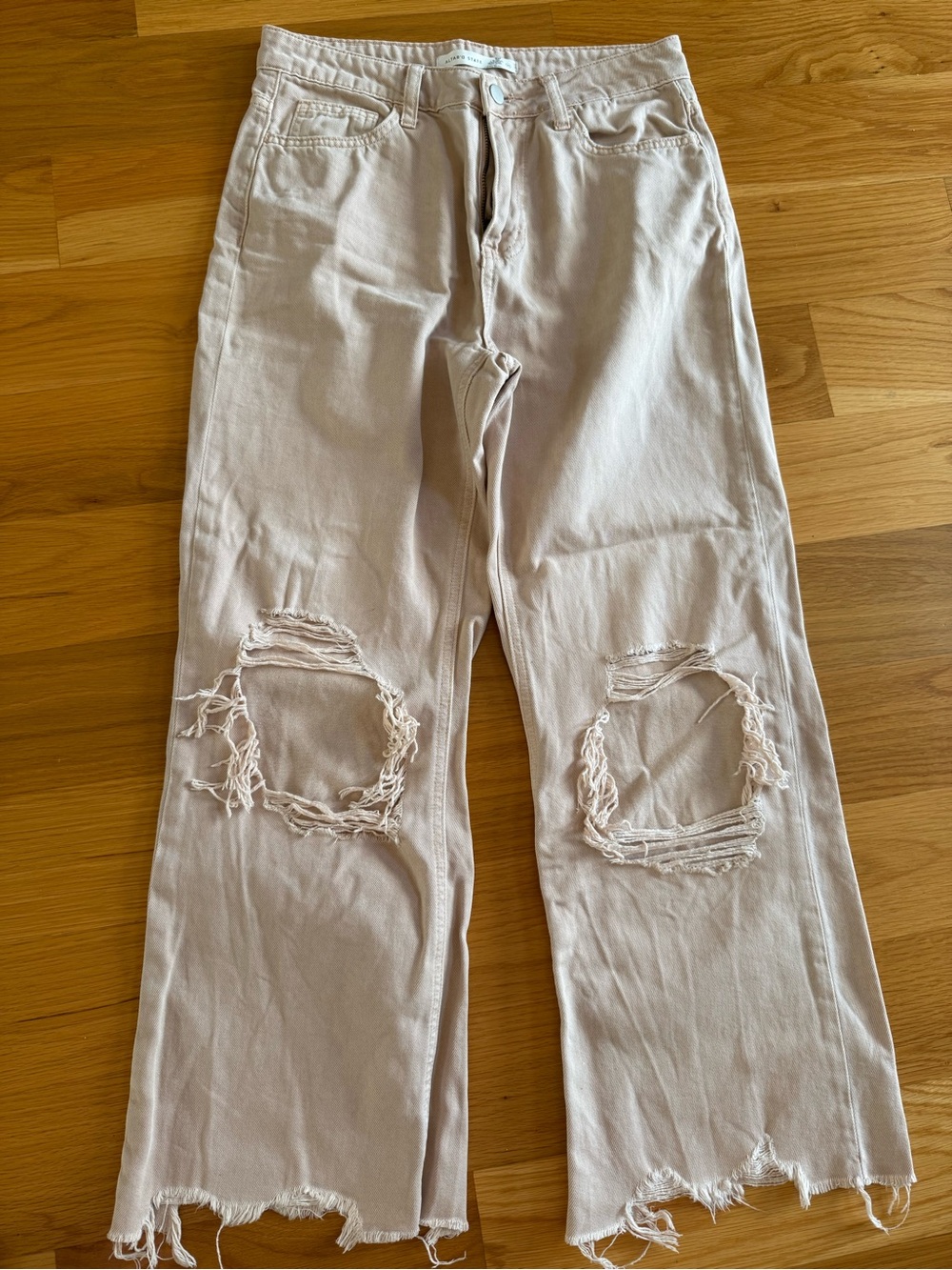 Altar'd State Light Beige Distressed Wide-Leg Jeans